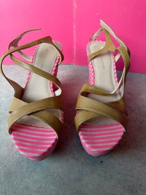 Tommy Hilfiger Pink & Tan Wedge Sandals